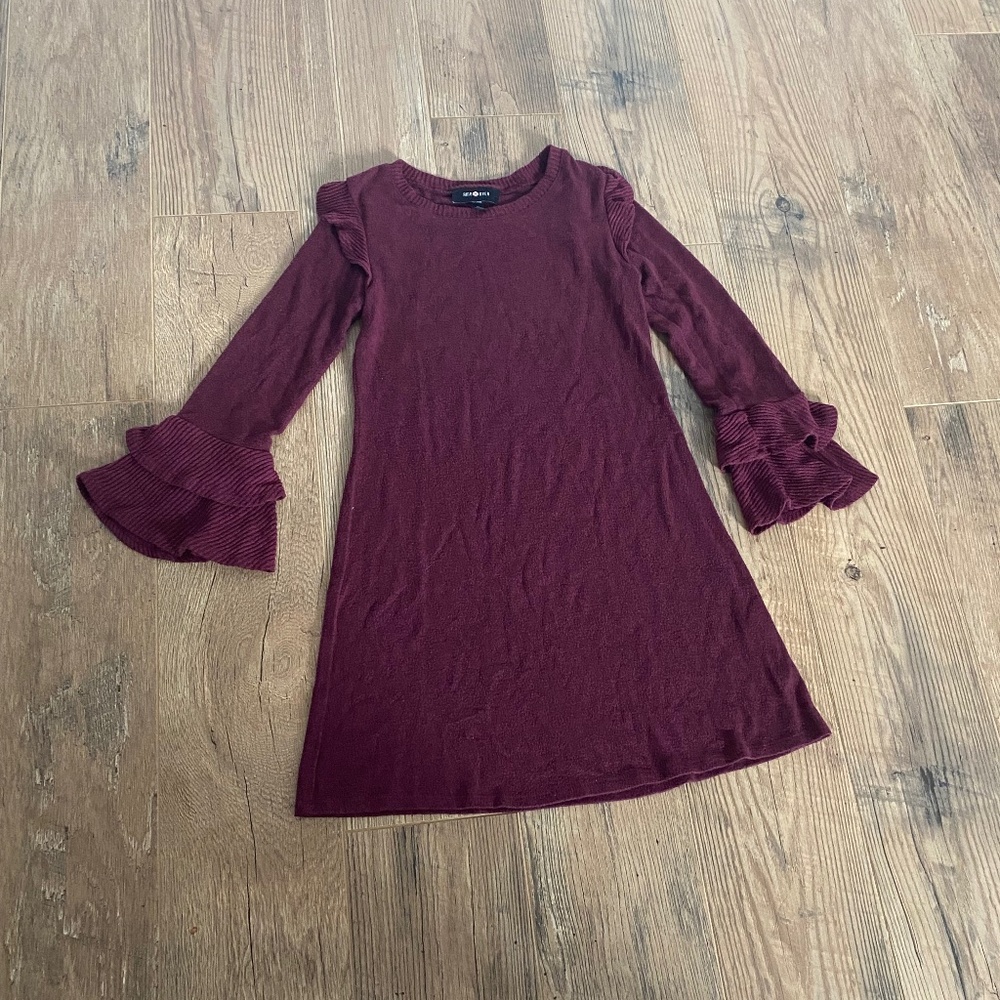 Girls Burgundy Dress With Ruffles Size Medium